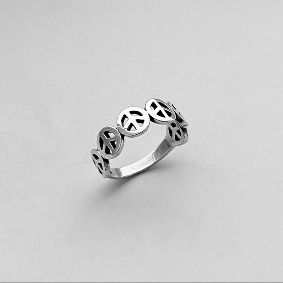 Sterling Silver Six Peace Sign Ring, Love Ring, Silver Rings - Picture 9 of 12
